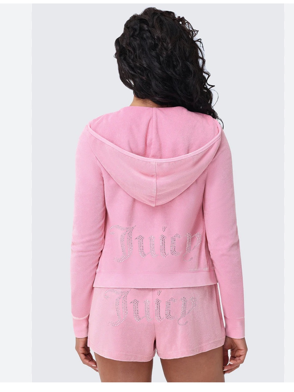 Juicy Couture Bling Velour Hoodie & Shorts Tracksuit Flamingo Pink, Size L Large